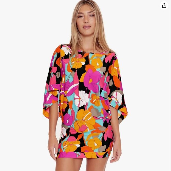 NWT Trina Turk Women's Gemini Swim‎ Tunic Cover Up L Bright Floral - Picture 1 of 9